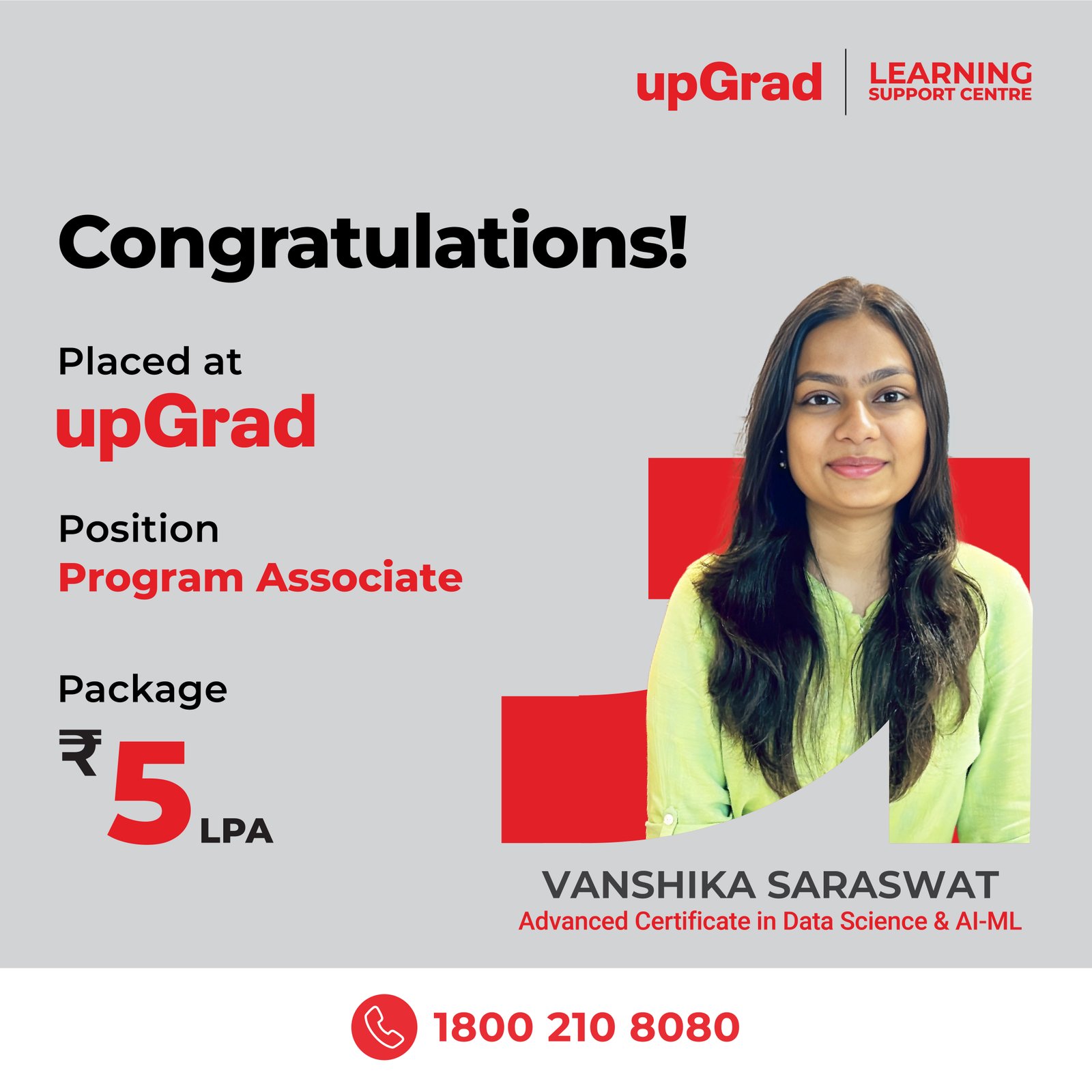 VANSHIKA SARASWAT placed at upGrad.